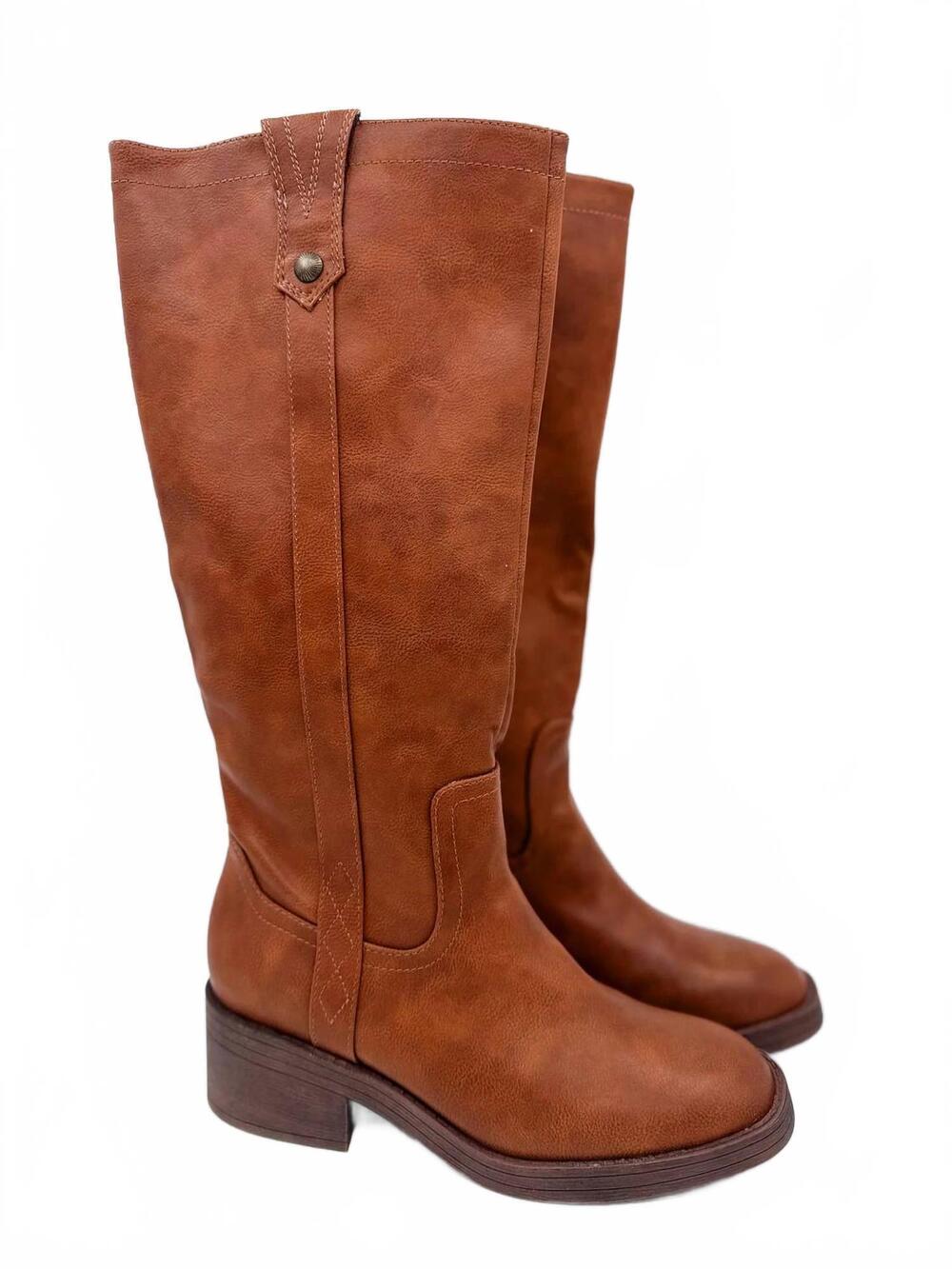 NEW BLOWFISH women's faux leather tall boots in cognac brown